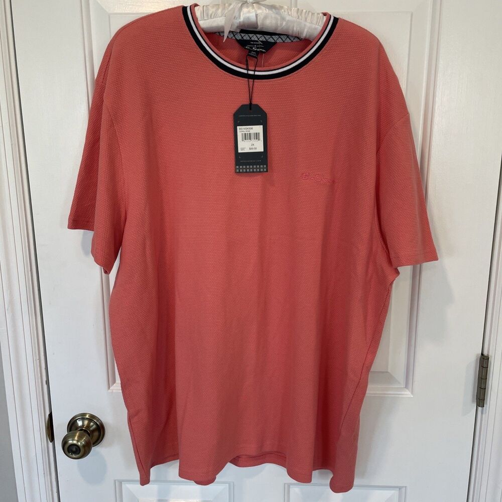 NEW Ben Sherman XXL 2XL men's Textured tshirt coral pink contrast trim Resort